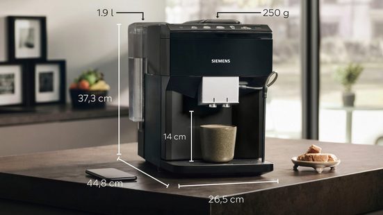 Kaffeevollautomat EQ500 classic TP513D09, viele Kaffeespezialitäten, automatische Dampfreinigung, schwarz,OneTouch-Funktion intuitives Farbdisplay