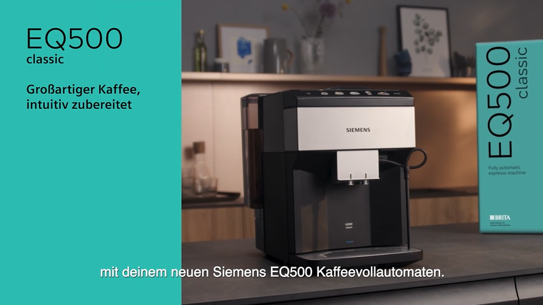 Kaffeevollautomat EQ500 classic TP513D09, viele Kaffeespezialitäten, automatische Dampfreinigung, schwarz,OneTouch-Funktion intuitives Farbdisplay